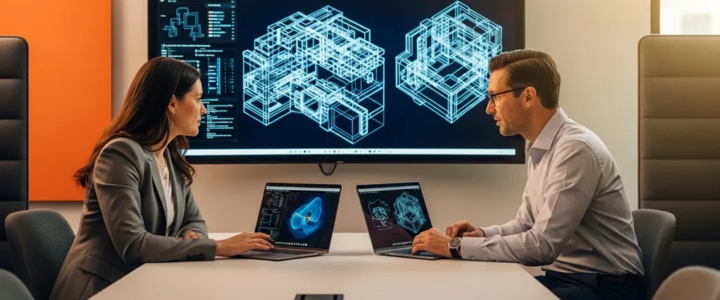 Fractional VP of Engineering and startup CTO reviewing engineering org roadmap in conference room