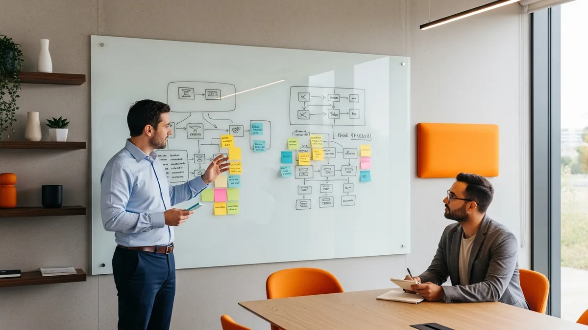 AI solutions engineer leading a customer whiteboard session on RAG architecture
