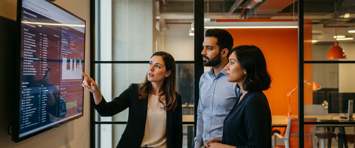 KORE1 hire a data scientist 2026 guide featured image showing a small data science team reviewing model results in a glass meeting room