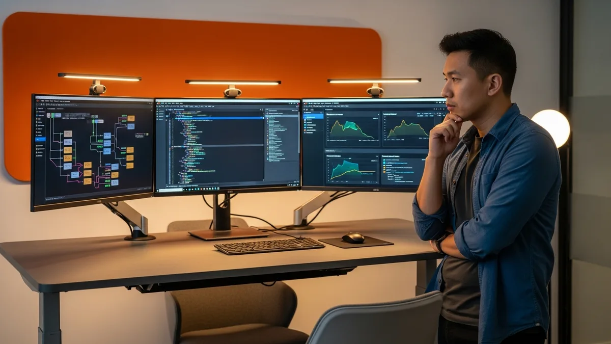 LLM engineer working on a vector database and retrieval pipeline configuration across multiple monitors