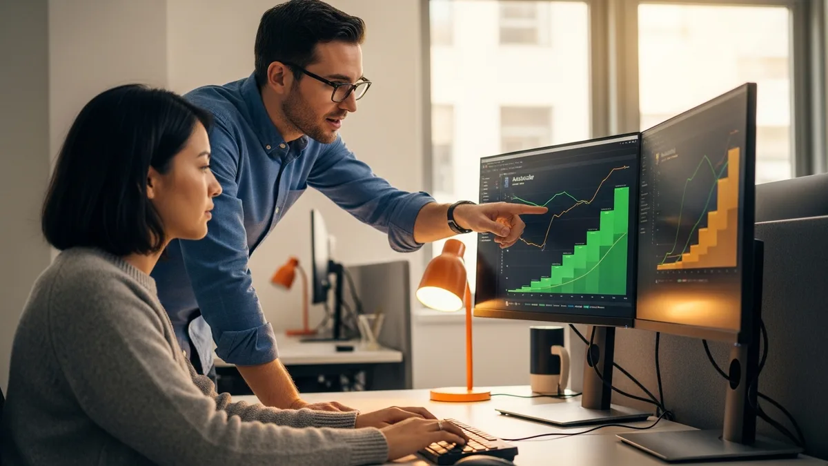 Senior ML platform engineer pair-programming with an ML scientist customer on an inference autoscaler dashboard