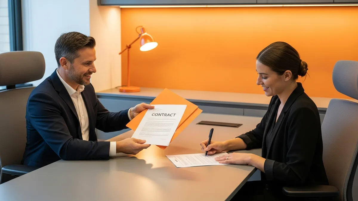 New remote developer contractor signing onboarding paperwork during a remote hire engagement