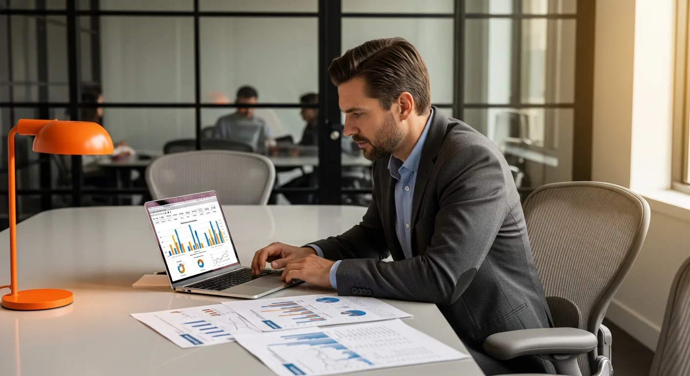 Hiring manager reviewing TypeScript developer salary benchmark data at a conference table