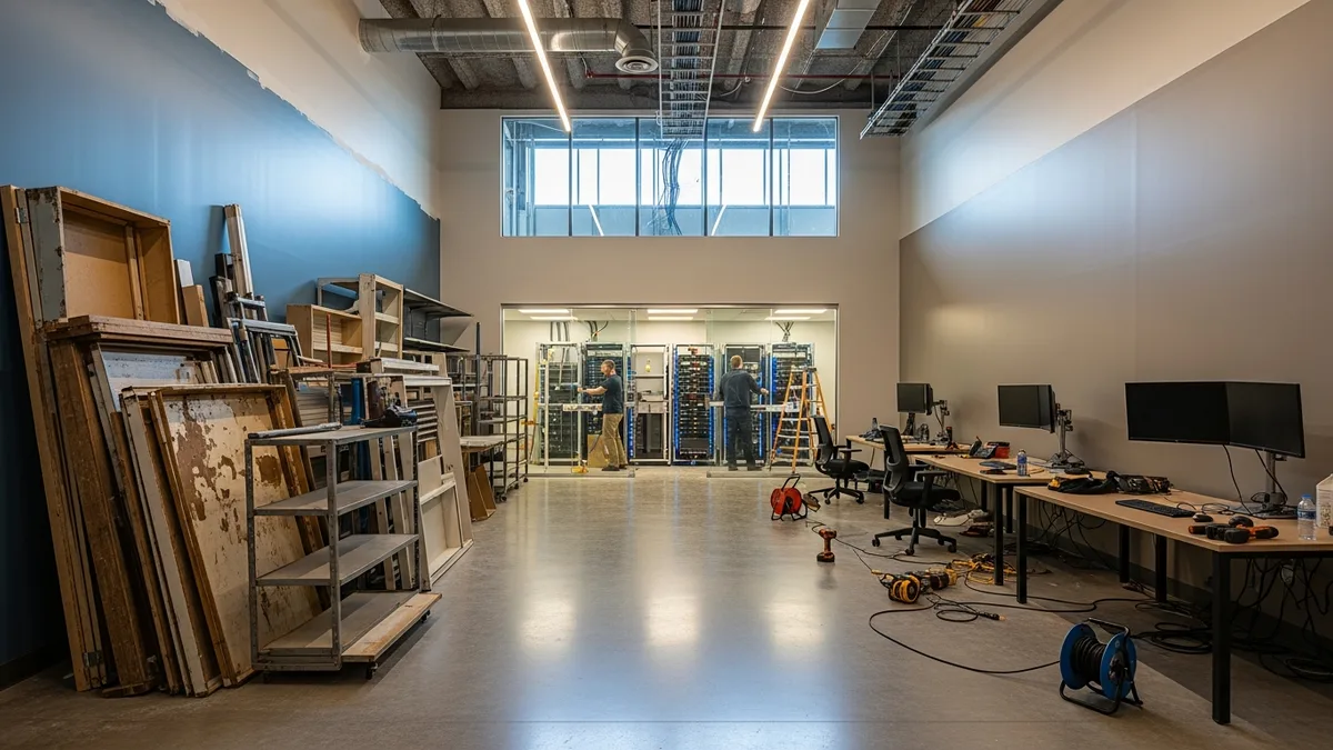 Retail business being converted into AI-era workspace with new tech workstations and server hardware