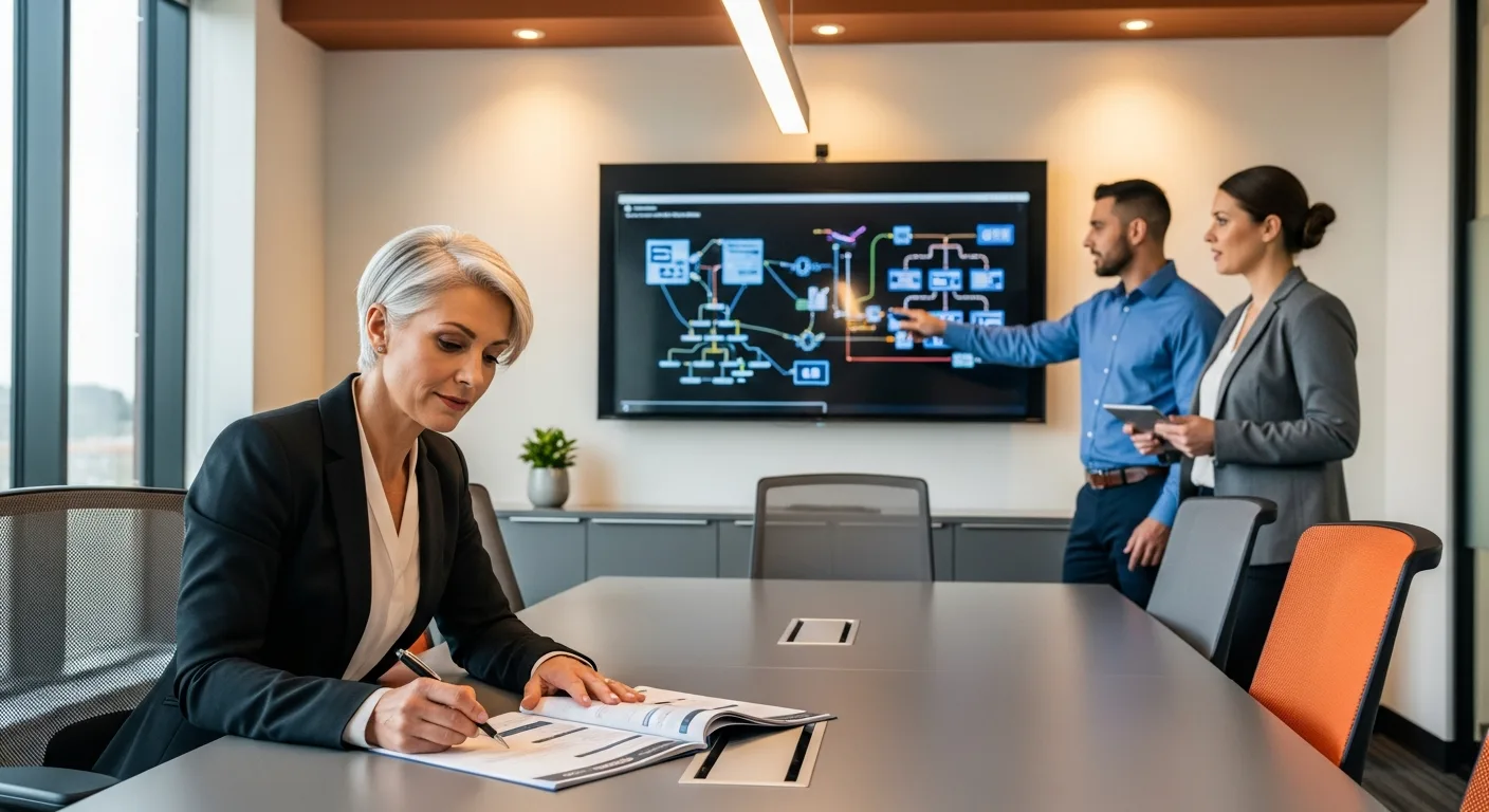 Interim CIO leading executive technology strategy session in modern conference room