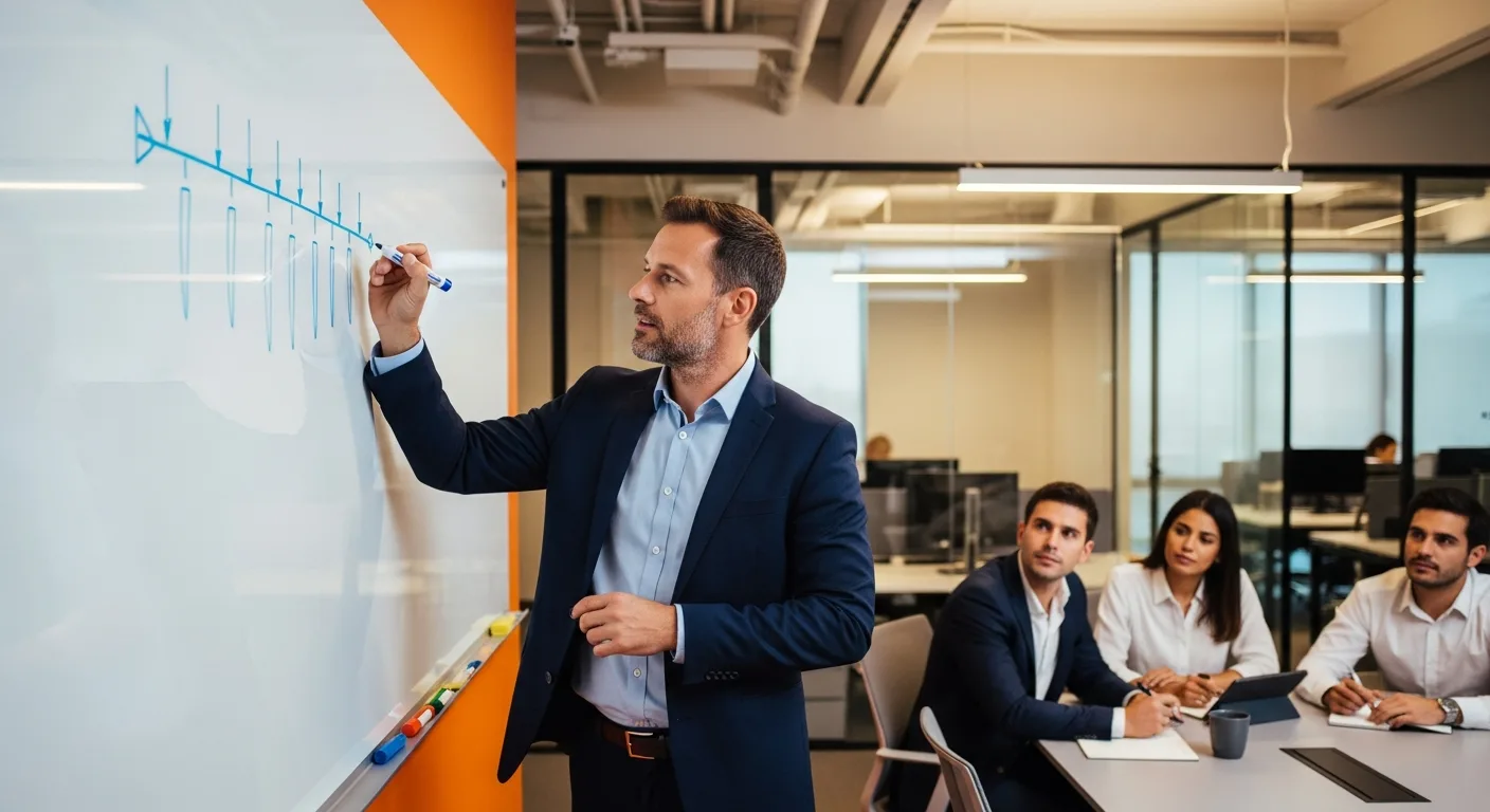 Interim CIO planning transition timeline and technology roadmap on office whiteboard
