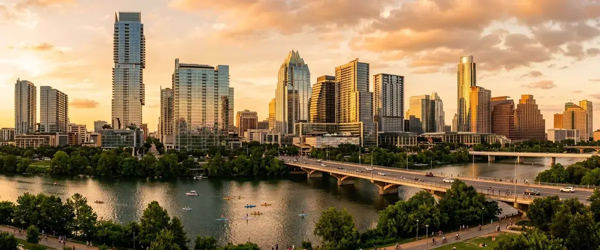 Austin Texas downtown skyline at golden hour for IT staffing services