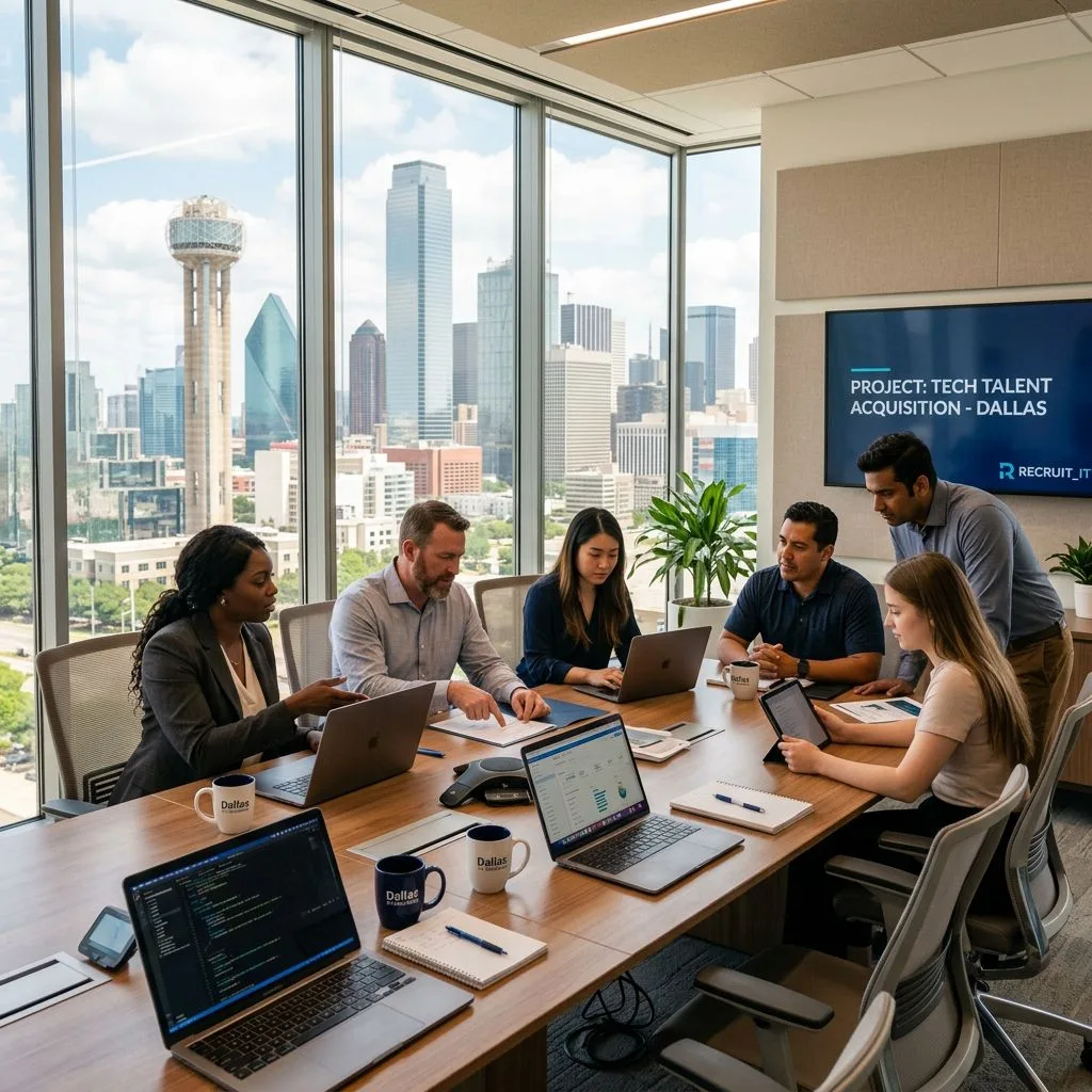 IT professionals collaborating in a Dallas office setting