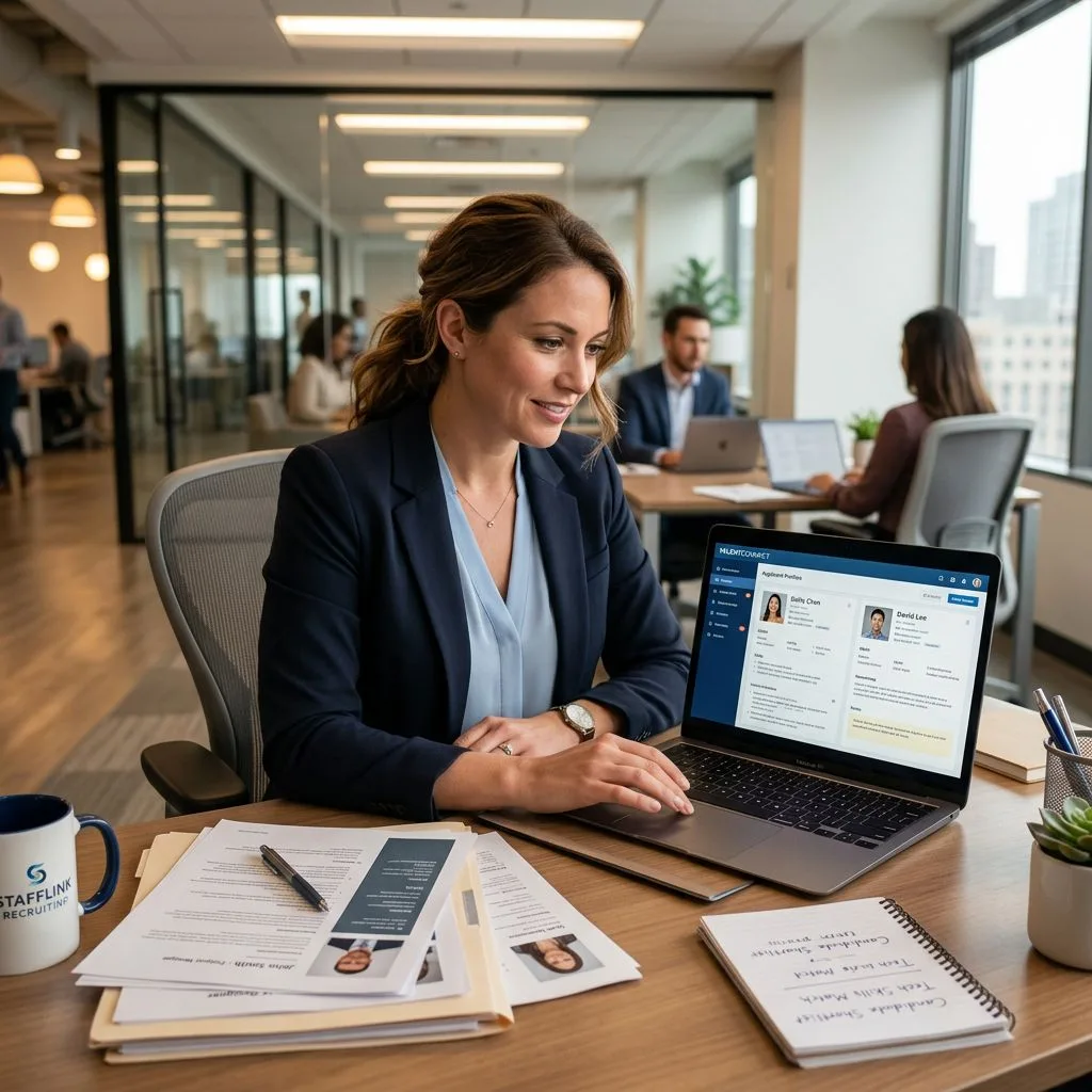 KORE1 recruiter reviewing IT candidate profiles for a Dallas technology company