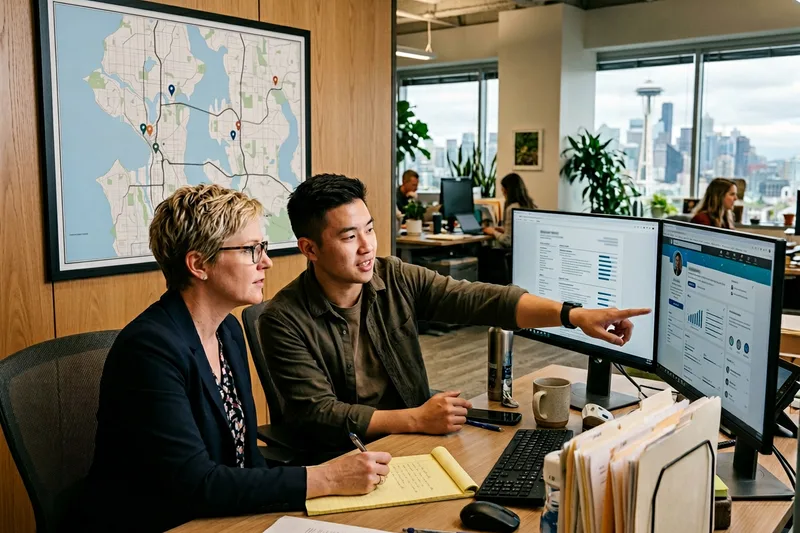 KORE1 recruiters reviewing IT candidate profiles for Seattle employers