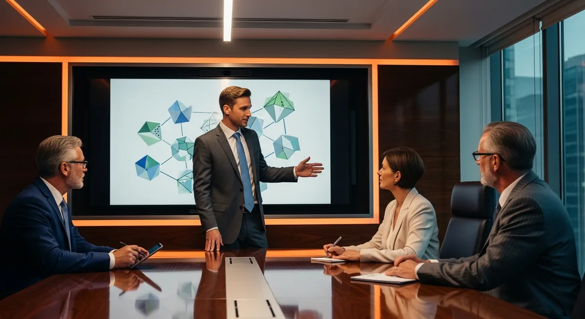 IT consulting team presenting a fixed-scope project proposal to executive stakeholders