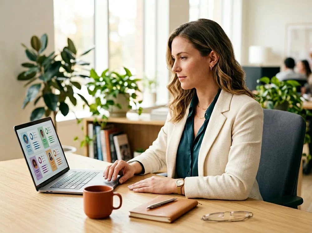 Hiring manager reviewing a shortlist of senior Java developer candidate profiles on a laptop