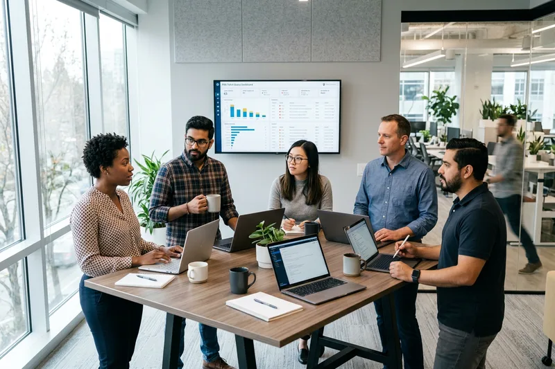 MSP service delivery team reviewing PSA dashboards and ticket queues during a morning standup