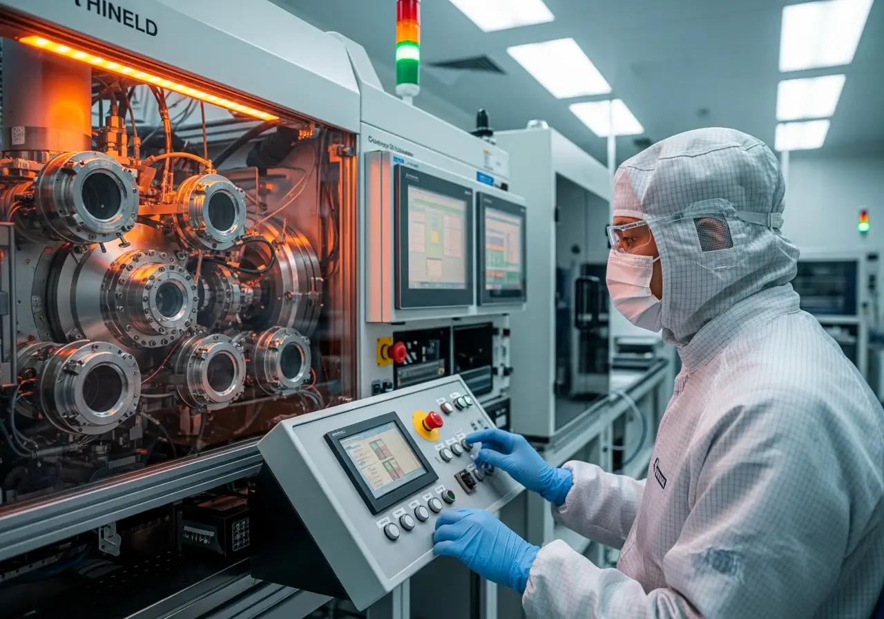 Materials scientist reviewing characterization data in a modern engineering research facility