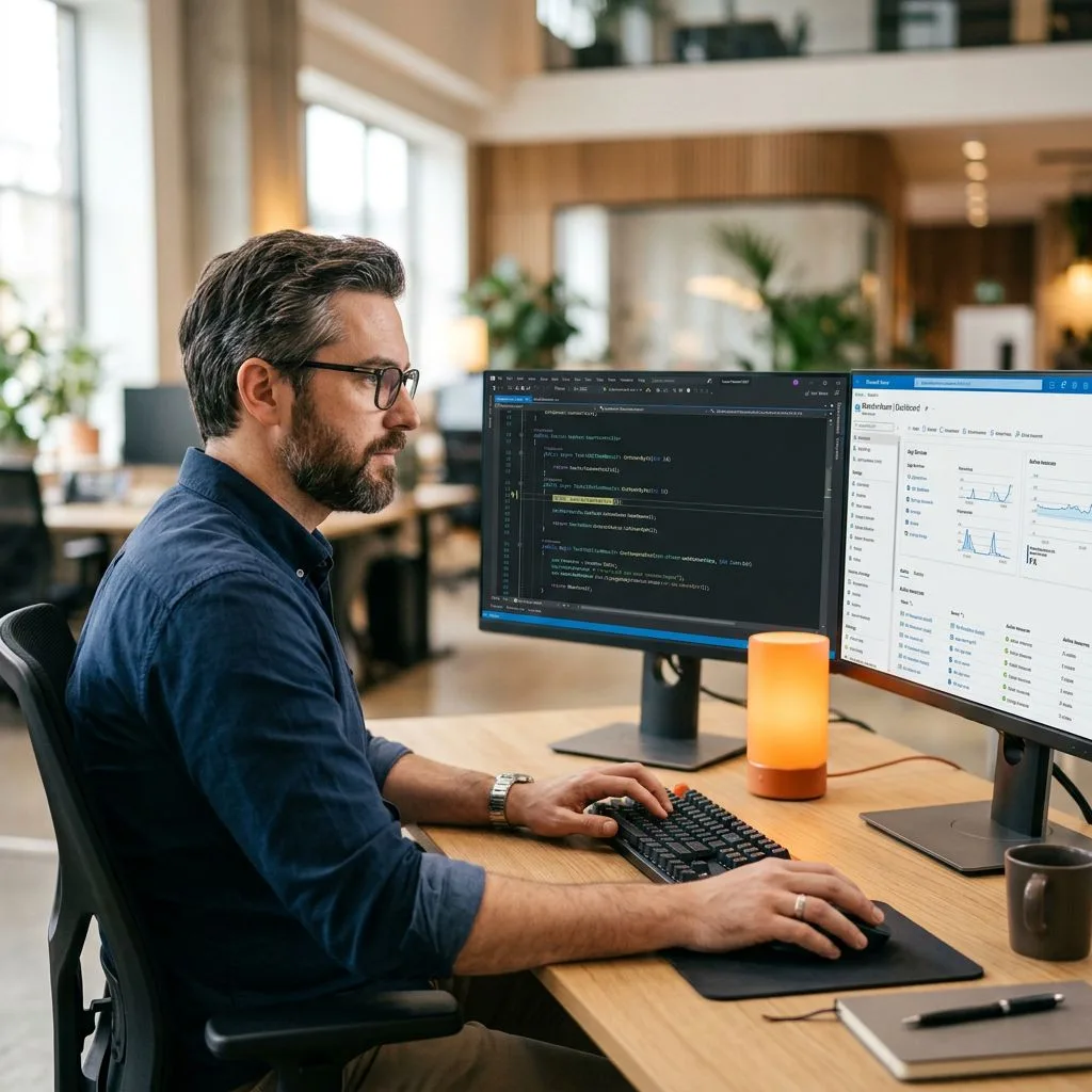 .NET developer working with Visual Studio on enterprise Microsoft stack application