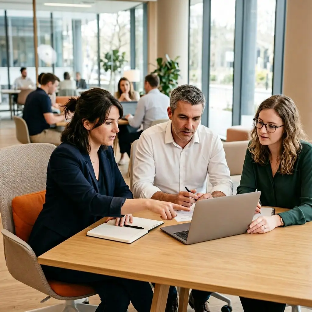 KORE1 recruiting team reviewing .NET candidate technical screen results with senior engineer panelist