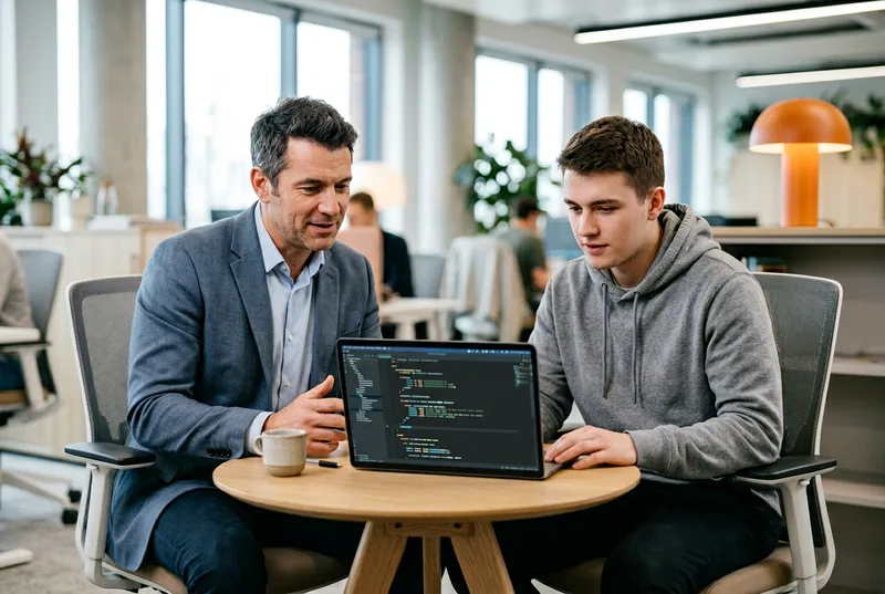 KORE1 recruiter reviewing a SuiteScript code sample with a NetSuite developer candidate during a technical screen