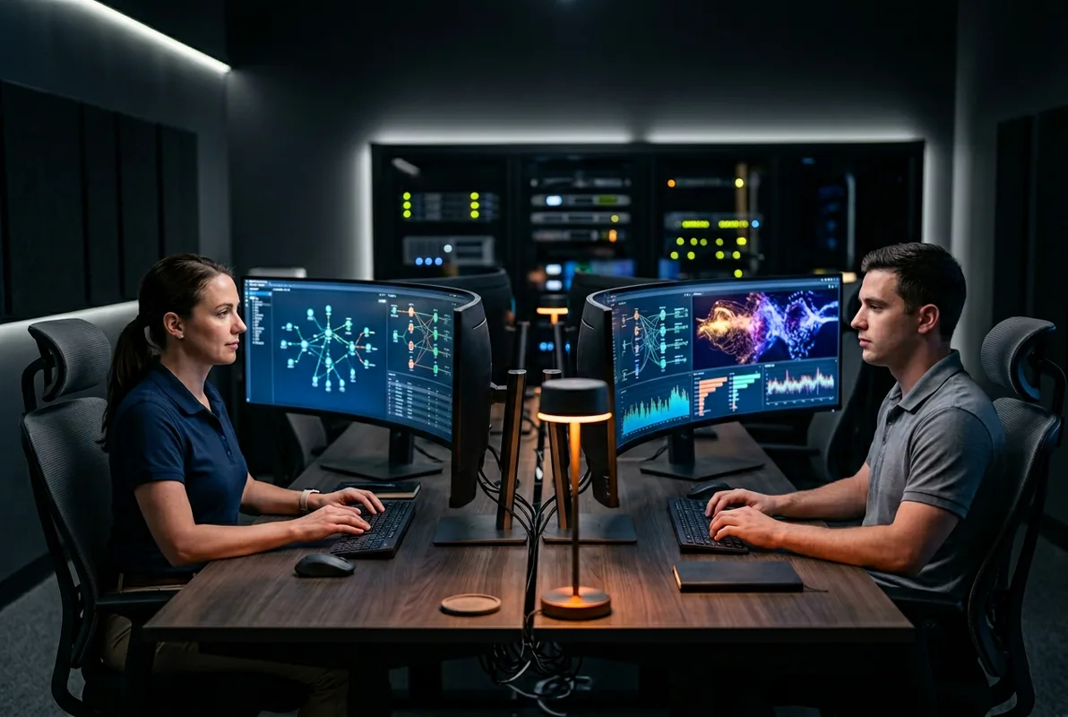 Network engineer staffing — KORE1 Network Operations Center team monitoring routing and SD-WAN topology