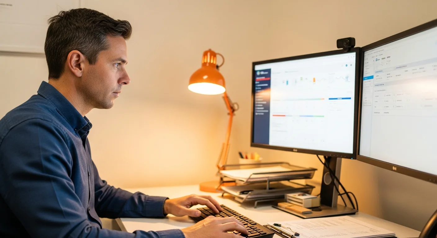 Nonprofit finance administrator at workstation processing payroll compliance for 501c3 organization