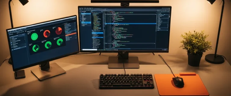 Developer workstation with code editor and security scanning tools for npm supply chain protection