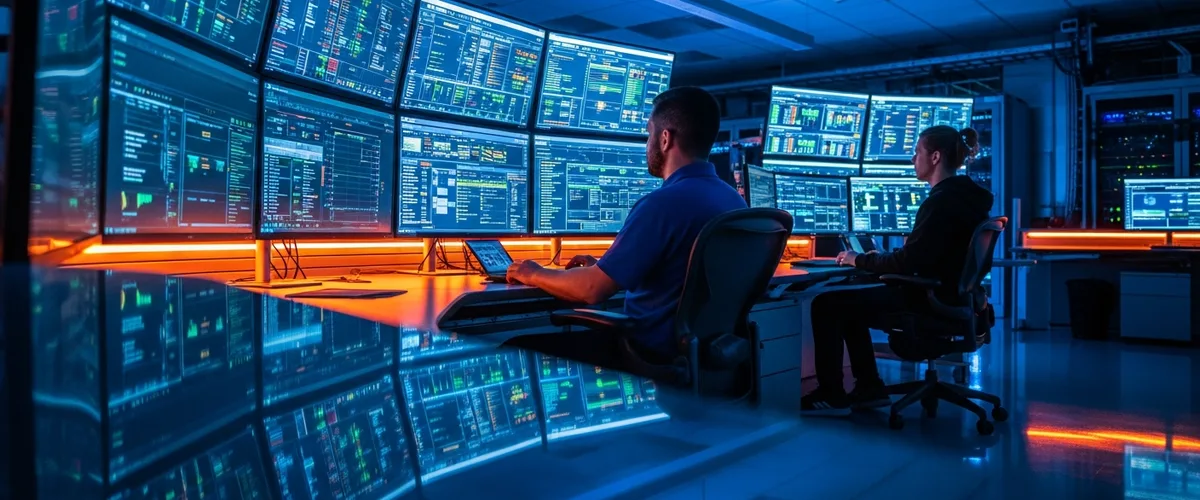 Oracle cloud infrastructure operations center with engineers monitoring real-time dashboards