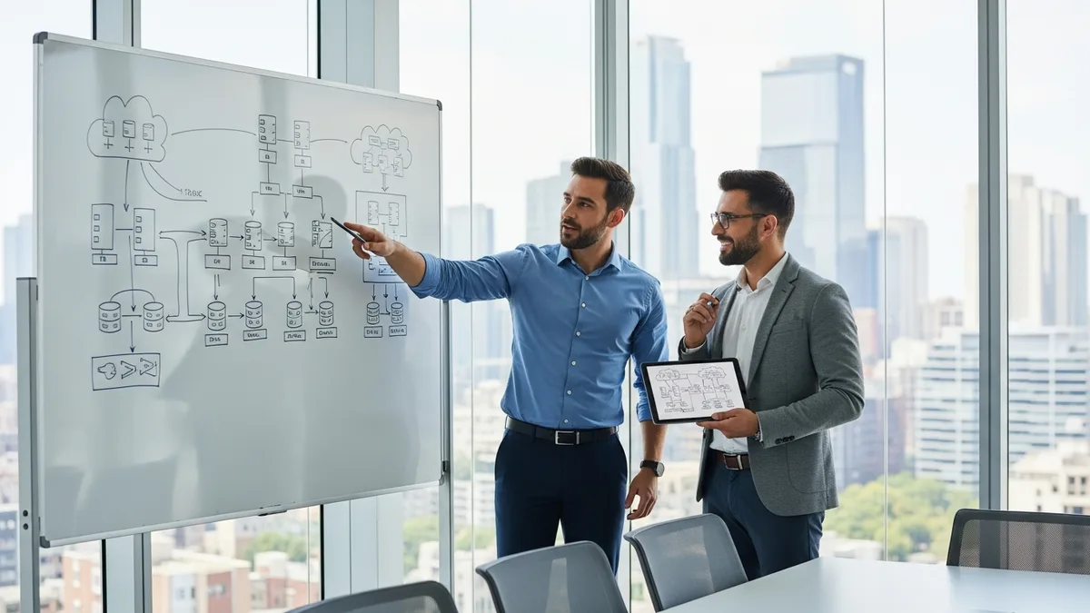 IT professionals discussing Oracle cloud database migration and DBA interview