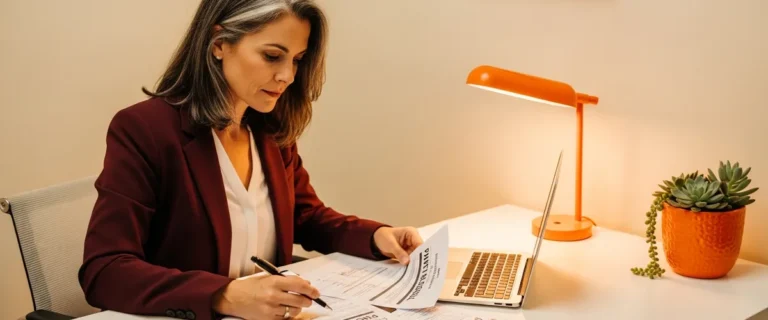 Nonprofit executive director reviewing payroll services documents and grant allocation reports