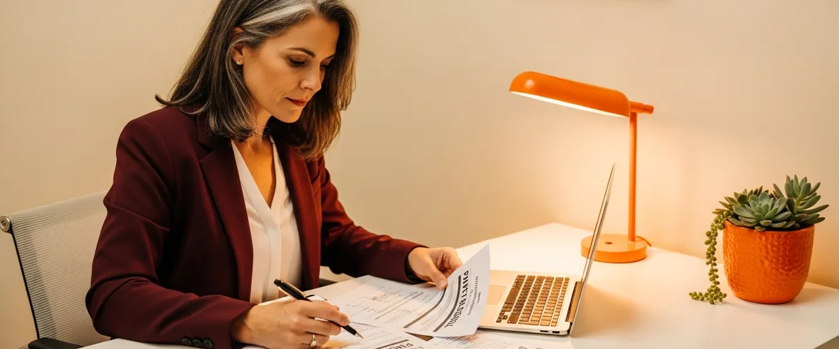 Nonprofit executive director reviewing payroll services documents and grant allocation reports