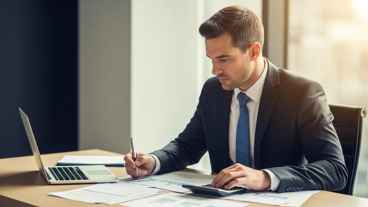 Business executive reviewing cost-of-vacancy financial calculations