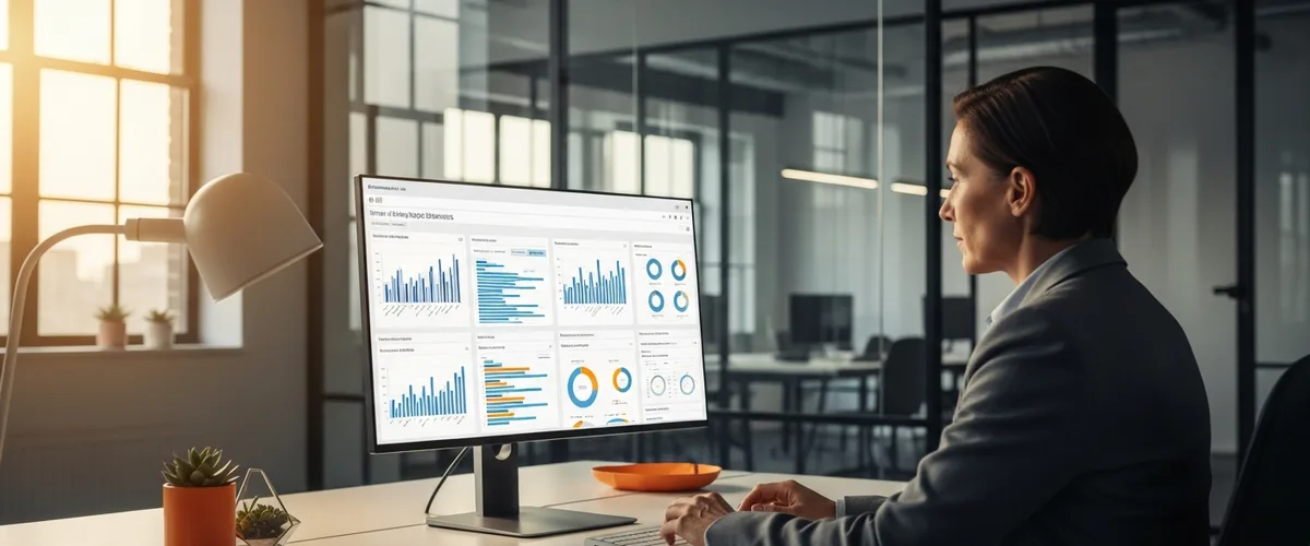 Hiring manager reviewing a time-to-hire metrics dashboard on a monitor