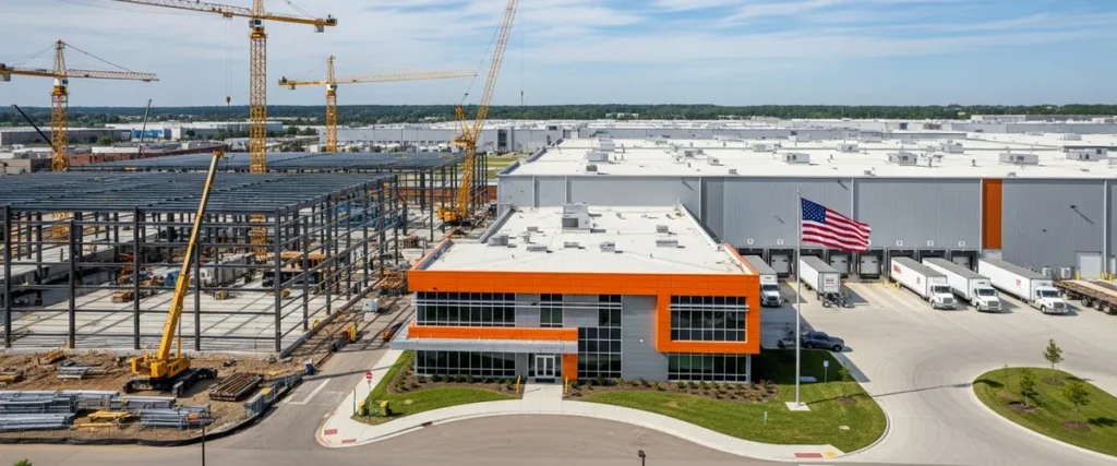 US manufacturing facility under construction as part of 2026 reshoring investment wave