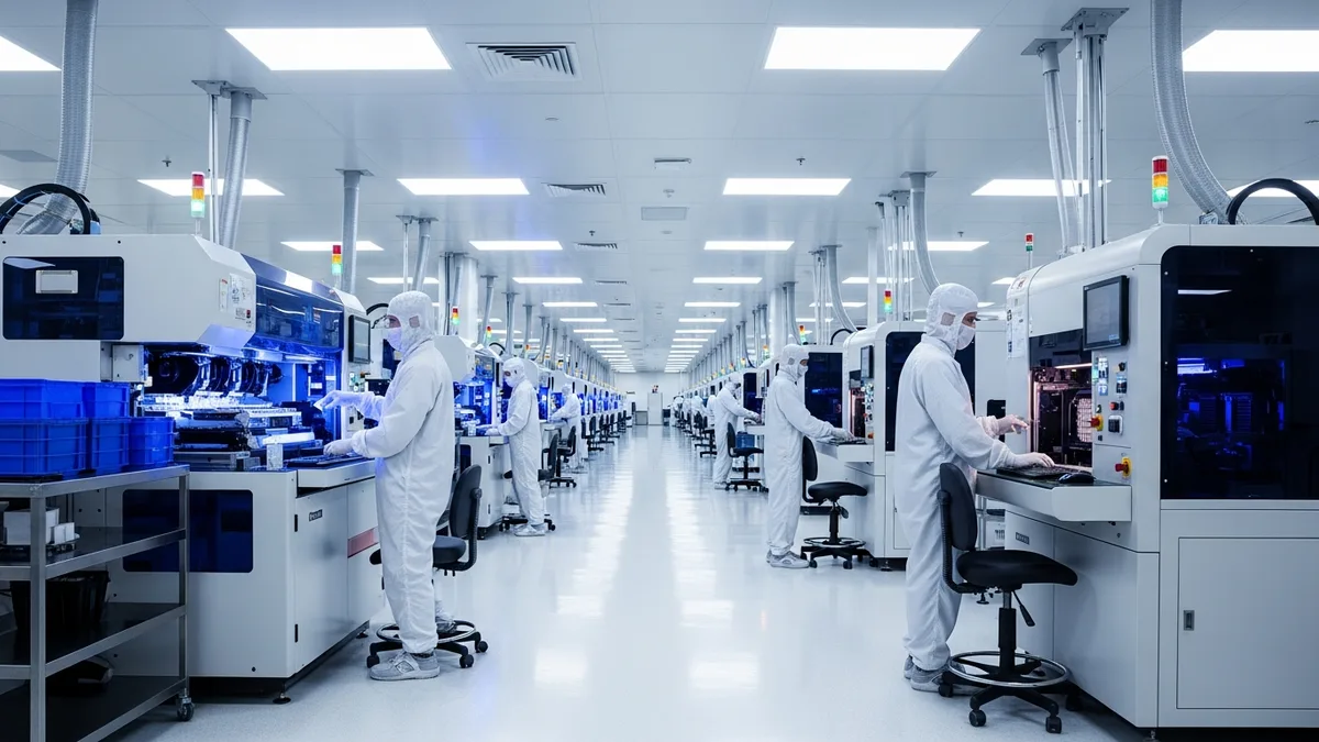 Advanced semiconductor clean room manufacturing facility interior built through US reshoring