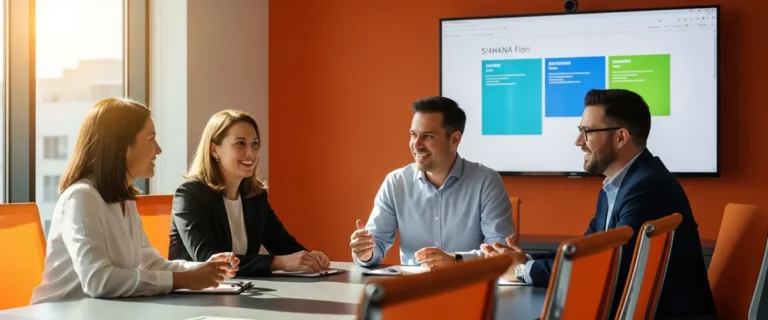 Hiring managers and SAP consultants in a 2026 interview discussion around a sleek conference table