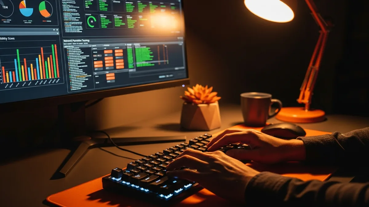 Close-up of security engineer workstation with vulnerability scan results and penetration testing tools on screen