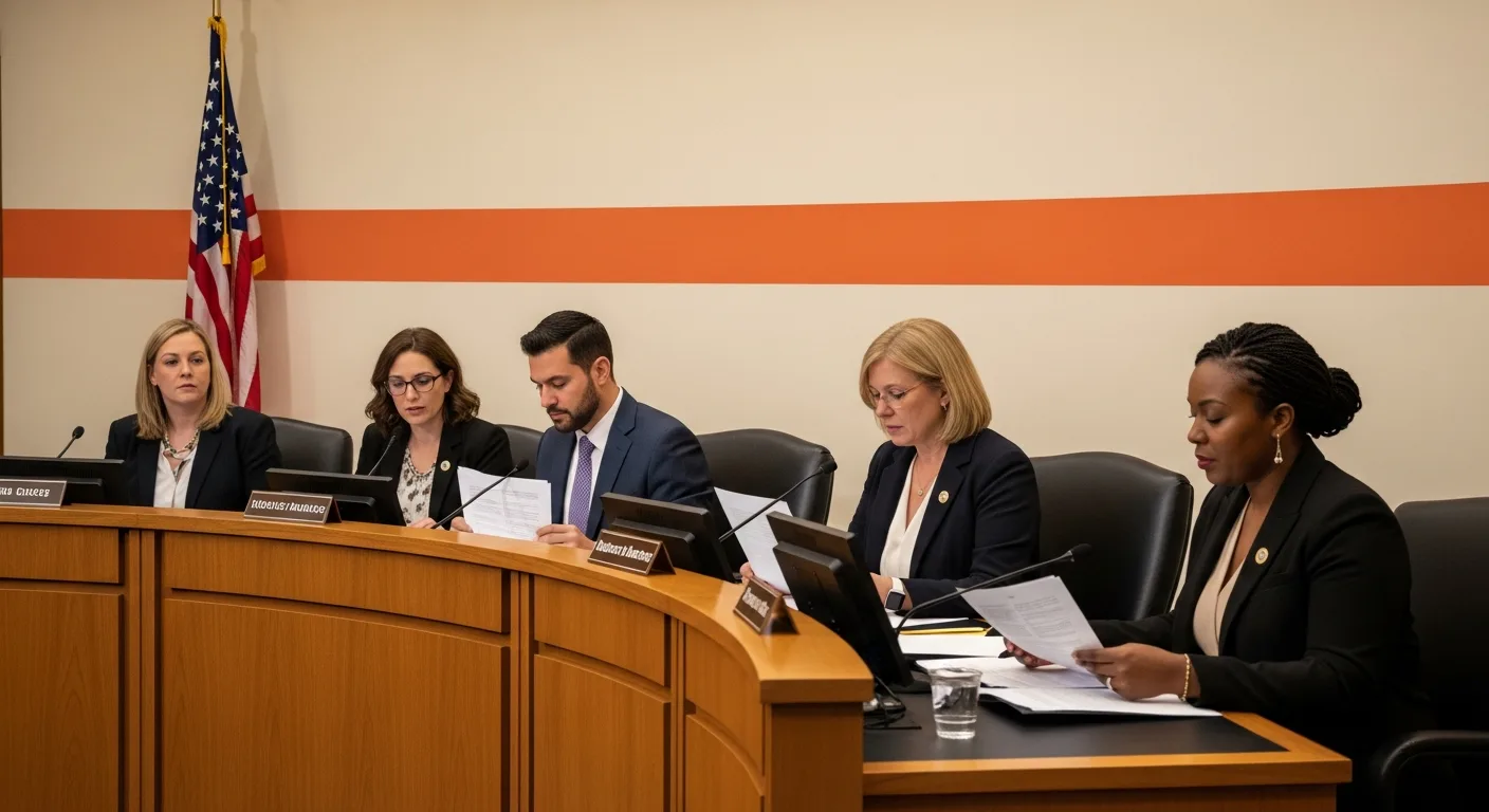 Government officials reviewing skills-based hiring workforce policy at a hearing panel