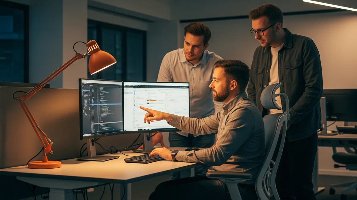 Engineers reviewing the results of a hands-on technical skills assessment as part of a workforce skills inventory