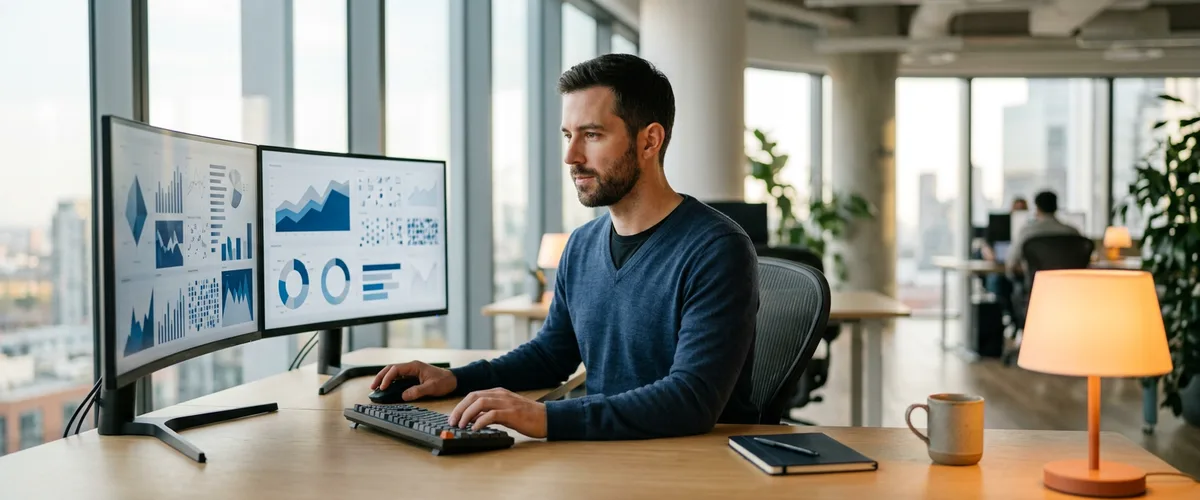 Snowflake engineer at modern workstation reviewing Snowpark pipeline and data warehouse dashboards, KORE1 Snowflake engineer staffing