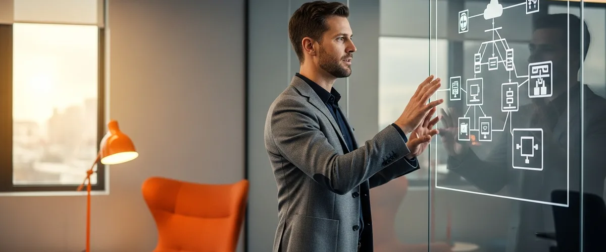 Senior solutions architect reviewing a multi-cloud architecture diagram during a design review