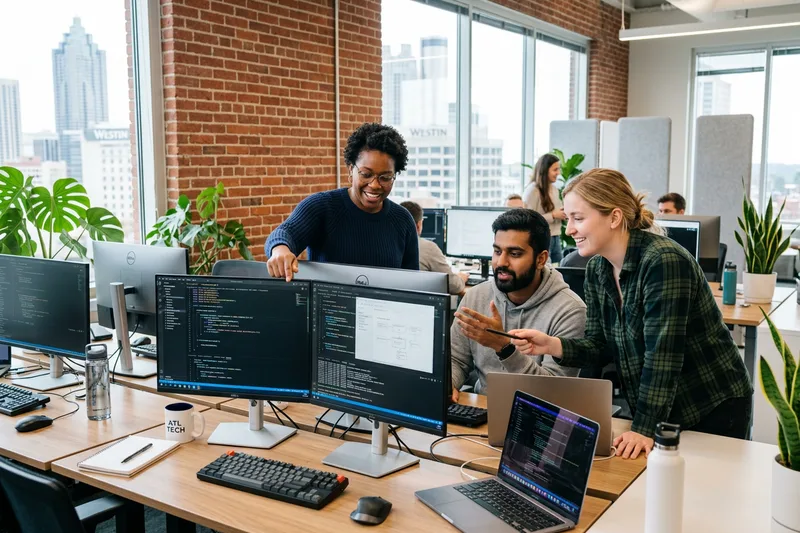 Software engineers collaborating in an Atlanta tech office