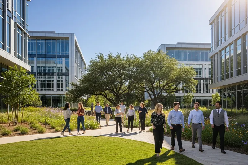 Hiring manager welcoming a new team member in an Austin office
