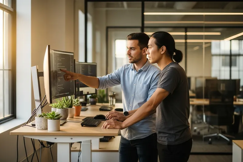 Software engineers collaborating in a bright Austin tech office