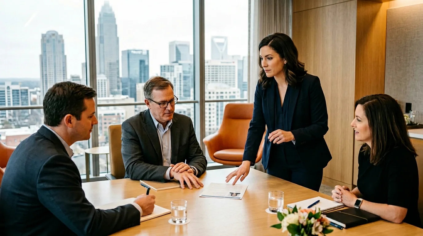 KORE1 recruiter and Charlotte client team meeting in a conference room