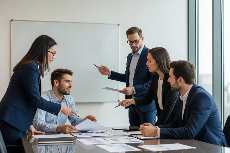 Diverse team of professionals in a Chicago business meeting reviewing staffing plans
