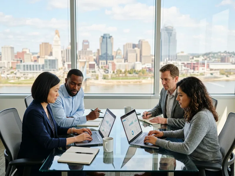 IT team collaborating on a cloud platform migration in a Cincinnati Ohio office