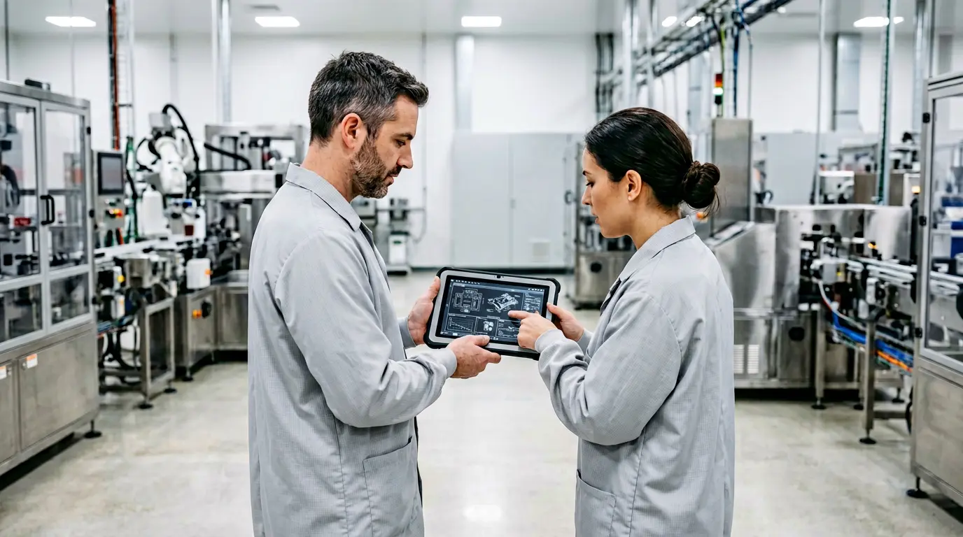 Process engineers reviewing manufacturing plans at an advanced facility outside Columbus Ohio