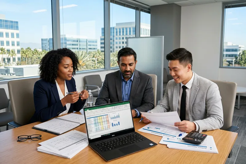 Accounting and finance professionals working together in an Irvine corporate office
