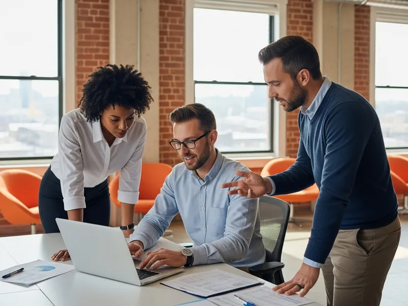 Pittsburgh technology professionals in a modern collaborative workspace reviewing technical hiring options and staffing models