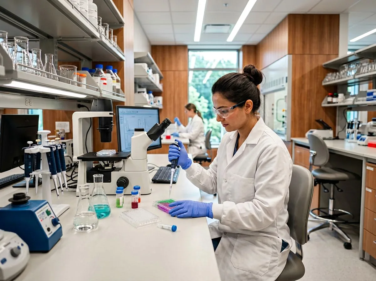 Engineering professionals working in a biotech research lab in the Research Triangle