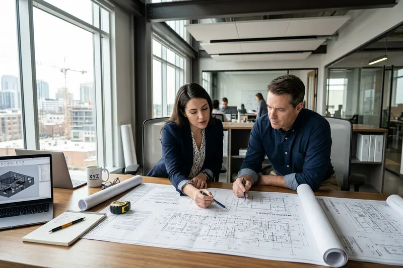 Engineering team reviewing technical specifications in a Seattle facility