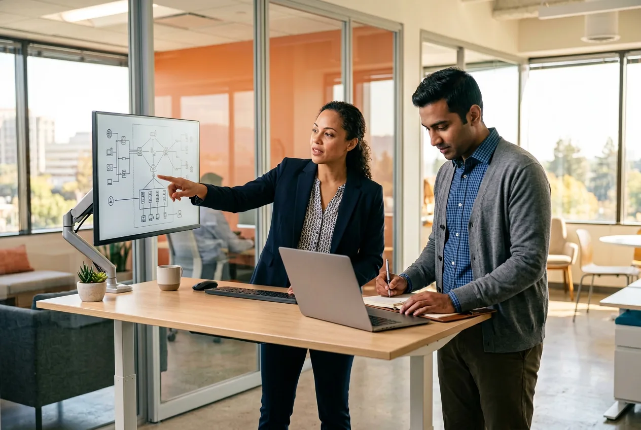 IT infrastructure team reviewing network diagrams and system architecture, systems administrator staffing agency